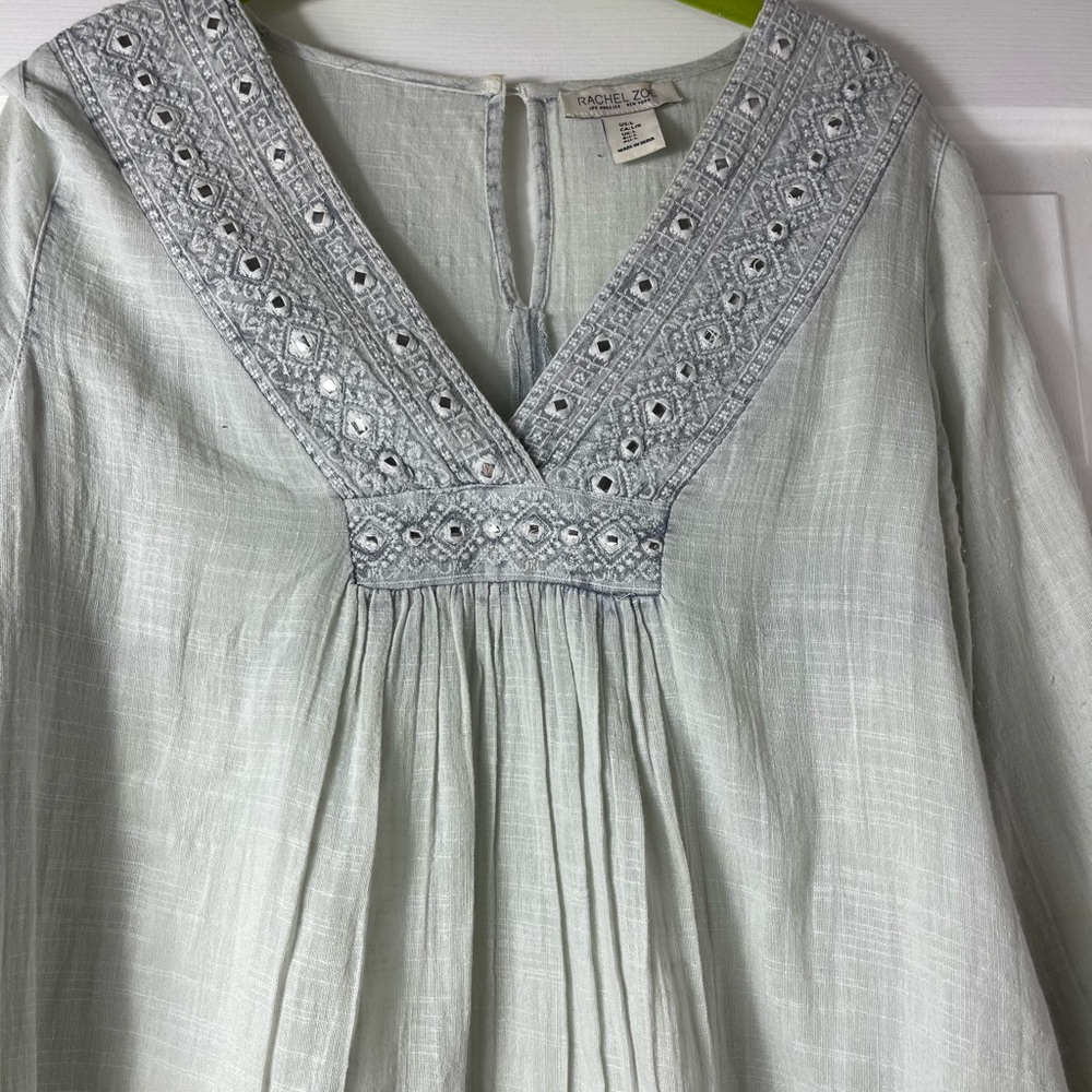 Tunic pale light blue studded detail around neck